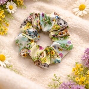 Spring Kitten Floral Scrunchie - Standard Size